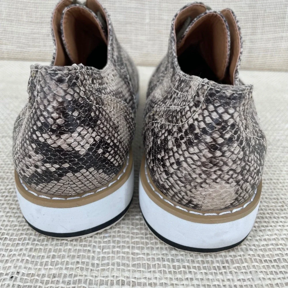 ShoeDazzle Miriam Snakeskin Wingtip Oxford Platform Shoes Grey Brown Womens 8.5